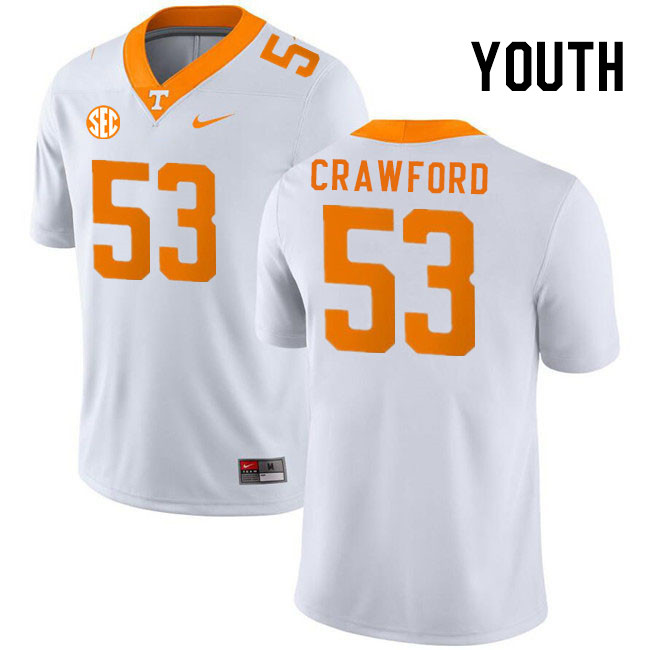 Youth #53 Jeremiah Crawford Tennessee Volunteers College Football Jerseys Stitched Sale-White